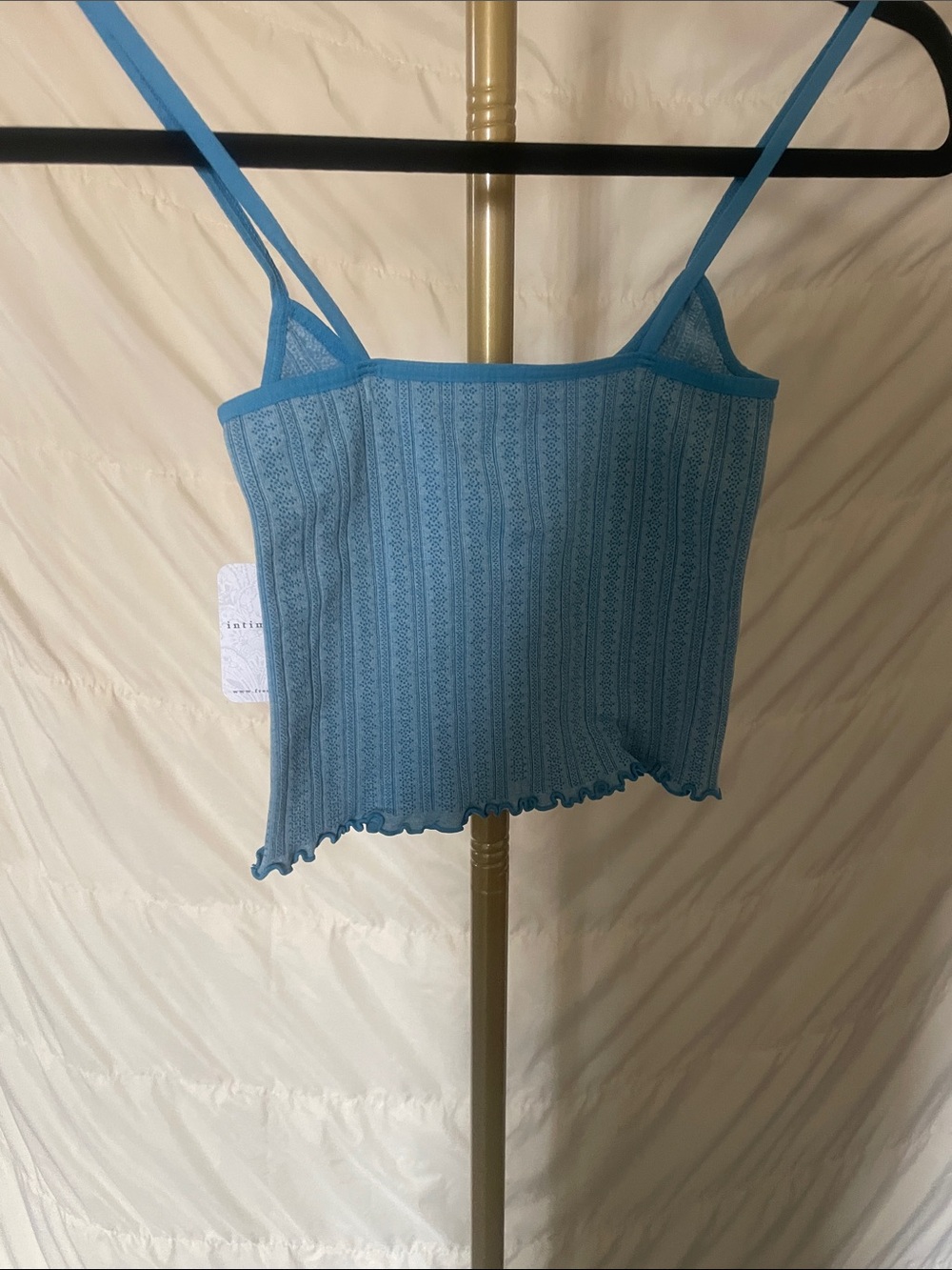 Women's Blissful Blue Ribbed Lace-Trim Spaghetti Strap Cami - Picture 5 of 6